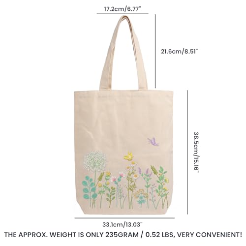 CREAWONDER Canvas Tote Bag Embroidery Kit with Pattern for Beginners, Arts and DIY Embroidery Crafts Kits for Adults, Include Instructions, Embroidery Hoops, Color Threads and Tool - color: CR002 banmeng white