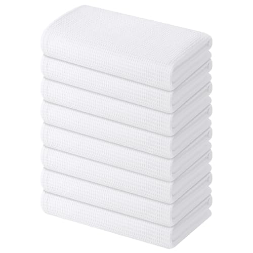 Homaxy 100% Cotton Waffle Weave Kitchen Towels, 8 Pack, White - color: White, size: 16 x 26 - 8 Pack