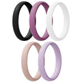 Egnaro Women's Silicone Wedding Ring 2.5mm Wide 1.8mm Thick Rubber Band Set - color: A5-Black, Orchid Haze, White, Light Pink, Light Purple