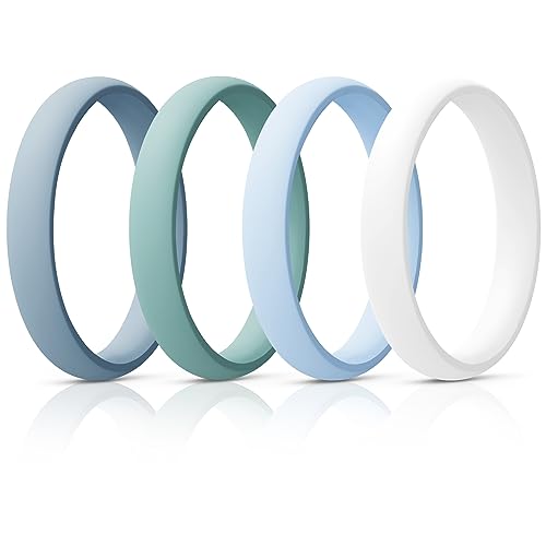 Egnaro Women's Silicone Wedding Ring 2.5mm Wide 1.8mm Thick Rubber Band Set - color: SETR-Blue, Light Green, Light Blue, White