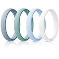 Egnaro Women's Silicone Wedding Ring 2.5mm Wide 1.8mm Thick Rubber Band Set - color: SETR-Blue, Light Green, Light Blue, White