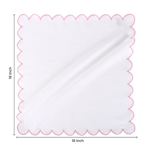 NATURALCRAFT Scalloped Cloth Napkins 18x18 in - White Edges Blush Pink - color: Sl-white Napkin - Blush Pink Edges, size: 18" x 18" (Set of 4)