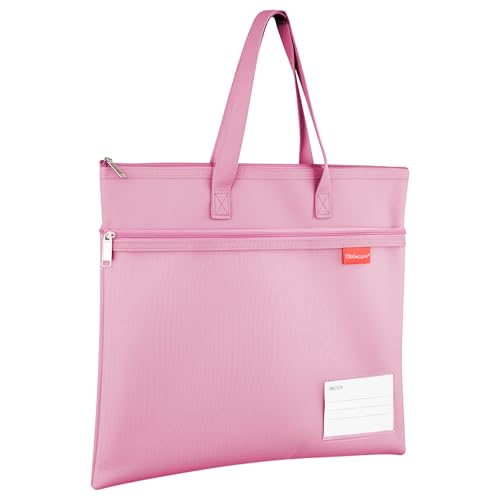 Wisdompro 14.1×11" Mesh Zipper Pouch with Handle, 3 Pockets File Bag-Pink - color: Pink