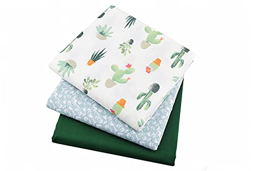 7pcs Green Floral Solid Printed 100% Cotton Quilting Fabric Fat Quarters Bundles 18 x 22 inch - Soft Cotton Squares for Quilting, Accessories, Upholstery, Crafts, and Quilt - color: Green