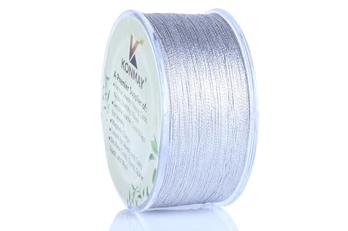 KONMAY 0.2mm Tinsel Embroidery Thread with Case, 316 Yards Metallic Silver Twine String for Jewelry Making, Embroidery, Crafting, Decoration, Gift Wrapping, and Christmas Ornaments - color: Silver, size: 0.2mm