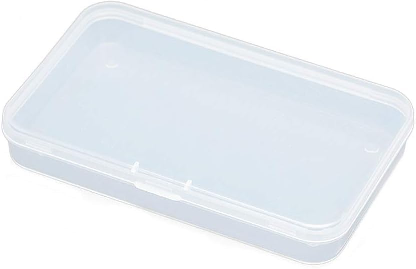 AKOAK Clear Polypropylene Rectangle Mini Storage Containers Box with Hinged Lid for Card,Accessories,Crafts,Learning Supplies,Screws,Drills,Battery,4.8" x 2.9" x 0.67",Pack of 4