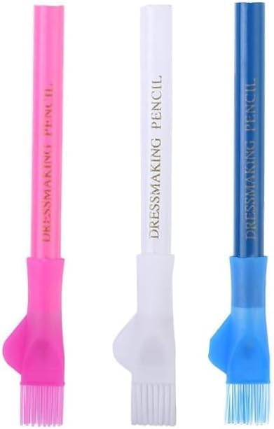 3Pcs Blue White Red Sewing Fabric Pencils,Tailor 's Mark Chalks Fabric Chalk Pens,Fabric Marking Pencil with Cover Brush Dressmaker Tracing Tools,Sewing Marking and Tracing Tools,Sewing Tools