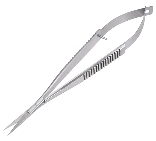 Micro Scissor 5.5" Straight Tip Embroidery Scissor Premium Stainless Steel Applique for Sewing Art & Craft Grooming for Eyebrow Eyelash and Spring Action Extra Sharp Squeeze Scissors.