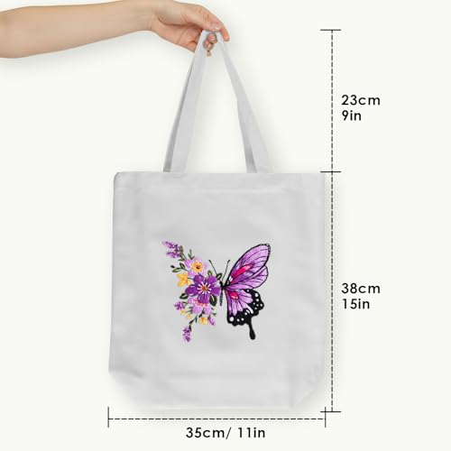 ERKOON Embroidery Canvas Tote Bag for Beginners, Needlepoint Arts Crafts Cross Stitch Kits for Adults Including Stamped Embroidery Bag with Hoops, Needle, Instruction and Color Threads (Butterfly) - color: Butterfly
