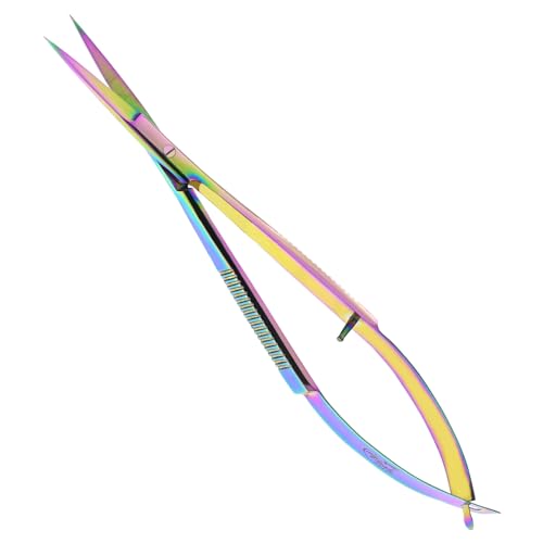 Cross Edge Spring Scissors 5 Inch straight Stainless Steel Precision Eyebrow & Eyelash Shaping & Trimming Scissor, Snips Squeeze, Embroidery, Knitting Micro Tip Craft Scissors (Rainbow) - color: Cec-ss-01