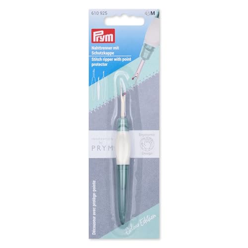 Prym 610925 Ergonomic Seam Ripper - Small, with Ball Tip, Non-Slip Grip & Protective Cap, Ideal for Separating Seams and Stitches, for Right & Left Handed Users, Sage - color: Green (sage)