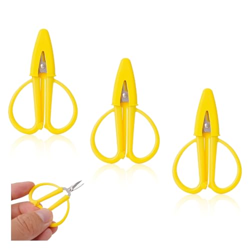 3 Packs Mini Scissors Set Travel Sized Tiny Small Scissors with Cover Portable Snips for Sewing Crafts and Yarn Assorted Colors (Yellow) - color: Yellow, size: 3 Pack