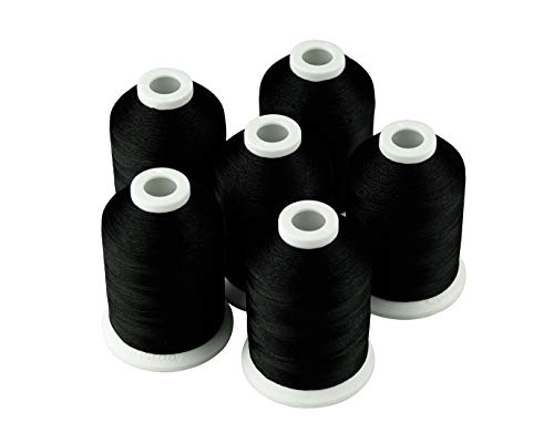 Simthread 6 Black 1000M(1100Y) Polyester Machine Embroidery Threads for Brother Babylock Janome Singer Pfaff Husqvarna Bernina Embroidery and Sewing Machines - color: Black