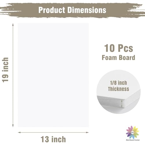 Mat Board Center Pack of 10 Acid-Free Foam Board White 13x19 in 1/8" Thick - color: White, size: 13x19