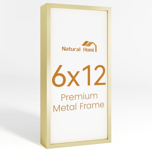 6x12 Aluminum Metal Picture Frame,Tempered Glass Gold Photo Frame 6x12 for Family Photo,Posters,Art,Document to Wall Mount Horizontally or Vertically - size: 6x12