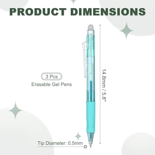 PATIKIL 3pcs Erasable Gel Pens 0.5mm Fine Point Retractable Pen Light Green - color: Light Green