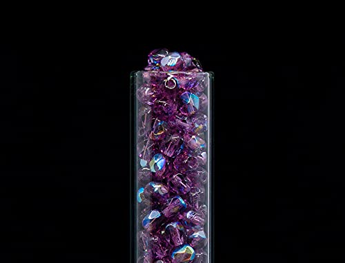 100pcs of Faceted Fire Polished Pressed Czech Glass Beads 4mm (0.16in), Amethyst AB Violet Purple 20060-28701 BCV - color: Amethyst AB Violet Purple