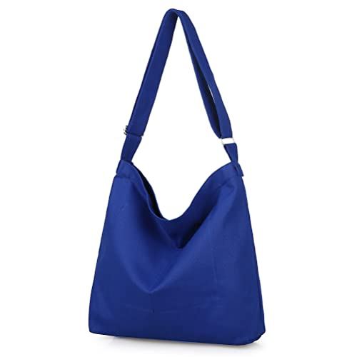 Covelin Women's Retro Large Size Canvas Shoulder Bag Hobo Crossbody Handbag Casual Tote - color: Royal Blue