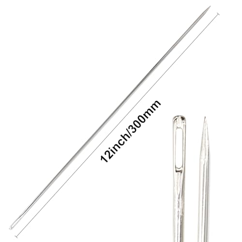 2 PCS Professional Upholstery Needle, 12'' Long Sewing Needles, Large Eye Hand Sewing Needles, with Needle Storage Tube, for Home Upholstery, Carpet, Leather, Canvas Repair Stitching