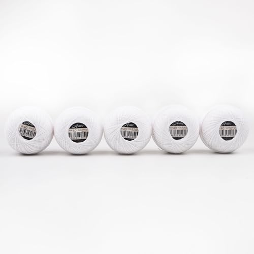 Size 40 Double Mercerized Egyptian Long Staple Cotton Pearl Thread 5 Colors per Box for Crochet Embroidery Cross Stitch (Set White) - color: set white