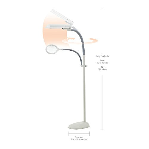 OttLite 18-Watt EasyView CFL Floor Lamp with Magnifier, Dove Gray - style: Grey