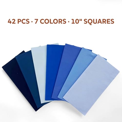Blue Solid Cotton Quilting Fabric Layer Cake 10" Precut Quilt Squares, 42 PCS 7 Colors (6 Each), Medium Weight Fabric for Quilting Sewing Patchwork - color: Blue, size: 10 inch x 10 inch