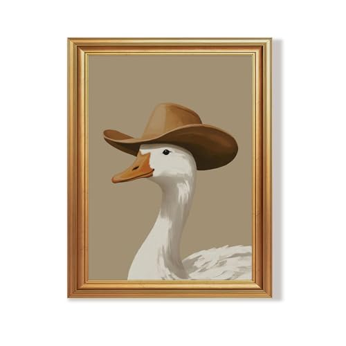 Wojuin Funny White Goose in Cowboy Hat Framed Canvas Wall Art 8x10 inches - color: Goose, size: 10"L x 8"W