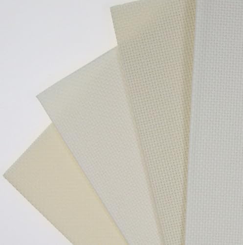KCS 4 pc of 12" x 18"(30cmx45cm) 14CT Counted Cotton Aida Cloth Cross Stitch Fabric (Antique White+Cream) - color: Antique White+cream