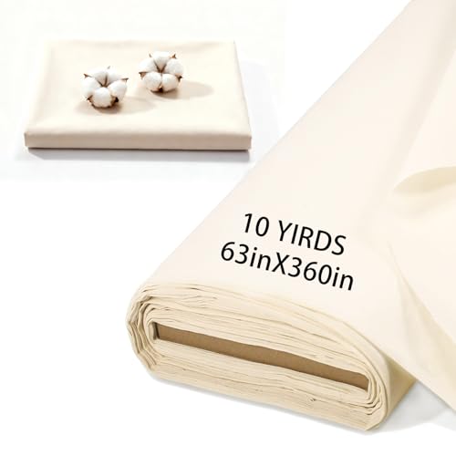 10 Yards 100% Cotton Unbleached Muslin Fabric, 63 Inch X 10Yards by The Yard, Medium & Light Weight Draping Fabrics Suitable for Sewing, Embroidery, Garments, Apparel Cloth and Crafts Material-Natural - color: Unbleached