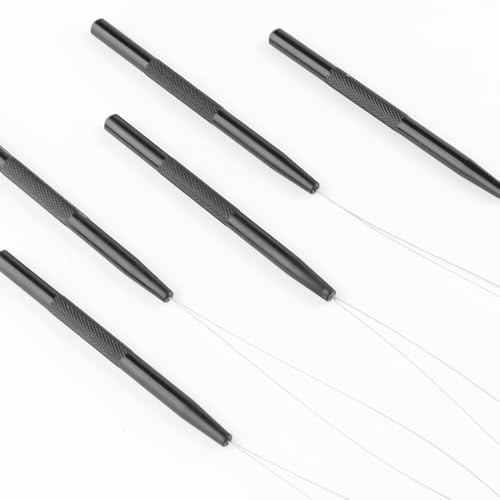 Hair Extension Loop Tool 2Pcs Pulling Needle Wire Loop Threader Hair Threader Integrated Hair Extension Looper for Micro Rings Beads - color: 1 Black-2Pcs