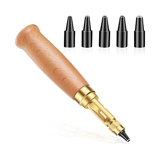 TLKKUE Adjustable Leather Hole Punch Automatic Screw Hole Punch Tool - color: Wood Color