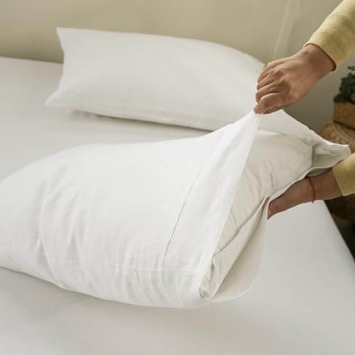 100% French Linen Pillowcases with Embroidery - Pack of 2 - Washed Solid Color Natural Flax Soft Breathable - White, 20'' x 30'' - color: White, size: 20''x30'' - Embroidery