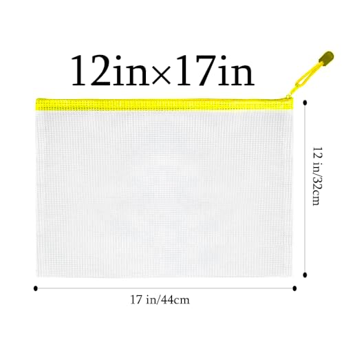 Mesh Zipper Pouch Bag,A3 Zipper Bag for Organizing Storage, Waterproof Zipper Pouch, 17" x 12"/44cm x 32cm, File Bag for School and Office Supplies (Yellow) - color: Yellow