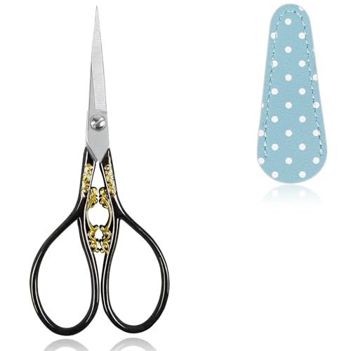 4.5 Inch Small Vintage Style Craft Scissors Sewing Embroidery Yarn Cutting with Cover Sharp Stainless Steel DIY Womens Handicraft Tool - size: 4.5 Inch, style: Style CC1213