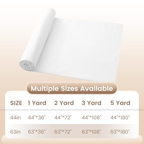 KUUP 100% Cotton Fabric by the Yard, 63" x 2 Yard White Muslin Fabric Cloth - color: White, size: 63-2 Yards