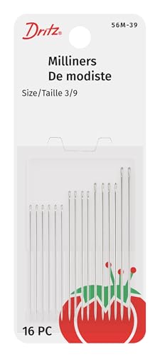 Dritz 56M-39 Milliners Hand Needles, Size 3/9, Nickel (16-Count) - size: Size 3/9
