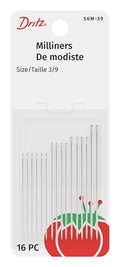 Dritz 56M-39 Milliners Hand Needles, Size 3/9, Nickel (16-Count) - size: Size 3/9