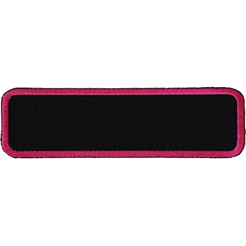 Blank Name Tag Patch Pink Border - By Ivamis Trading - 3.5x1 inch - Twill Fabric - Paper Backing - Embroidered and Laser Cut Borders (P4830) - color: Black,Pink, size: Small 3.5x1 inch