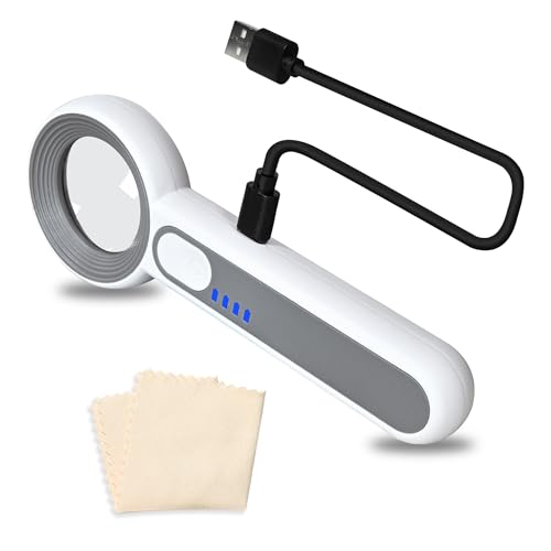 11X Magnifying Glass With Light, Lightweight Rechargeable, 10 LED Power Indicator Handheld for Reading Small Prints, Crafting, Inspecting Coins and Close Work - size: 11X