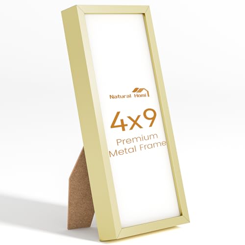 4x9 Aluminum Metal Picture Frame,Tempered Glass Gold Photo Frame 4x9 for Family Photo,Posters,Art,Document to Wall Mount Horizontally or Vertically - size: 4x9
