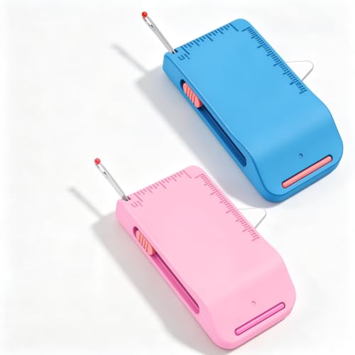 2PCS Magnetic Sewing Machine Seam Guide Tool – 4-in-1 Edge Guide with Built-in Seam Ripper & Ruler Scale for Cuffs, Plackets, Topstitching, ABS Sewing Accessory for Beginners (Blue+Pink)
