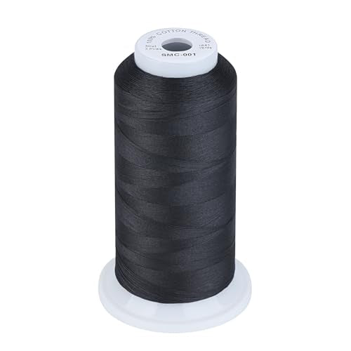 Simthread 100% Cotton Thread 50wt Black for Sewing Quilting Machine - color: Black