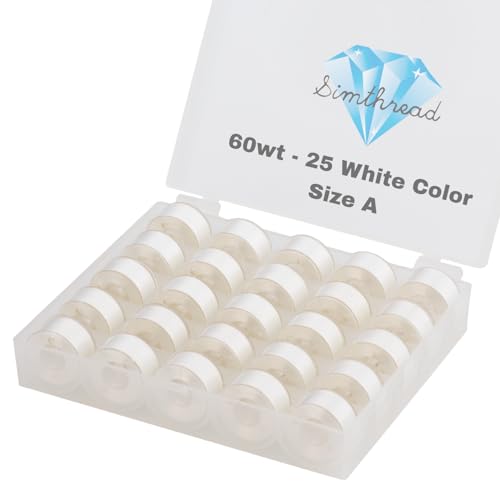 Simthread 25pcs Size A SA156 60WT Prewound Bobbin Thread - White - color: 25White