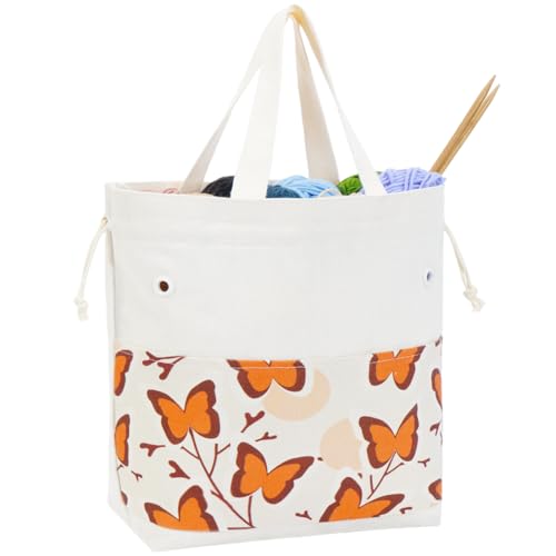 Yarn Bag, Portable Crochet Bag Organizer for Yarn Storage, Tangle-Free Handy Knitting Bag with Pockets, Holds Skeins and Long Tools Crochet Tote Bag