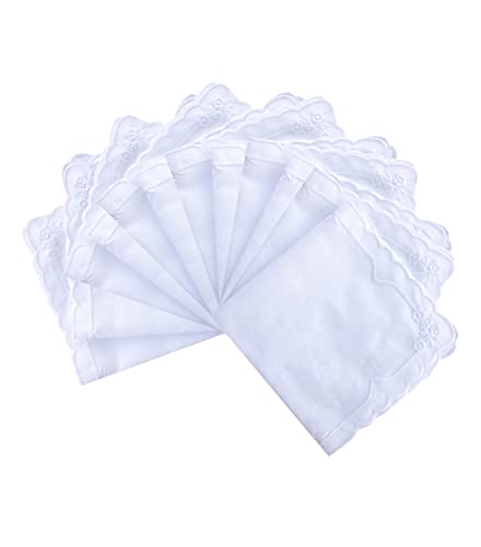 MileyMarla Ladies Embroidery Cotton White Handkerchiefs Lace Wedding Hankies - color: Zw-12pcs