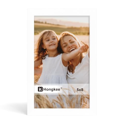 Hongkee 5x8 Picture Frame, 5 x 8 Solid Wood Frame with Real Glass - color: White, size: 5 x 8