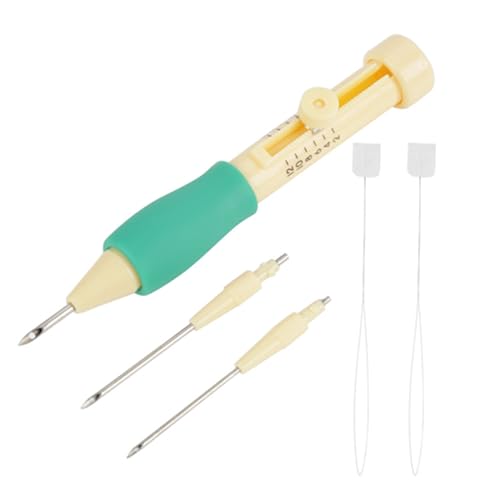 Needle Punch Tool, Embroidery Punch Punch Needle Tool Adjustable Needle Length Embroidery Needle Punch with 3 Sizes Needle Pen Kit Tool,Punch Needle Set for DIY Craft(Yellow+Green) - size: Yellow+green