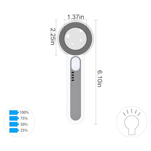 11X Magnifying Glass With Light, Lightweight Rechargeable, 10 LED Power Indicator Handheld for Reading Small Prints, Crafting, Inspecting Coins and Close Work - size: 11X