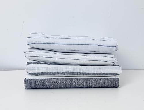 100% Linen Fabric – Lightweight Prewashed – Horizontal Stripe Patterns – Precut Style – Soft & Breathable – 52” Width – by The Linen Lab (Navy 4841, 3 Yard pre Cut) - color: Navy 4841, size: 3 yard pre cut