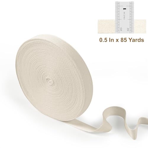 Cotton Twill Tape Ribbon 1/2 Inch Wide Tape Herringbone Webbing Roll Bias Binding Tapes for Sewing and DIY Crafts, Natural (Beige, 85 Yards) - color: Beige, size: 1/2 Inch, 85 Yards